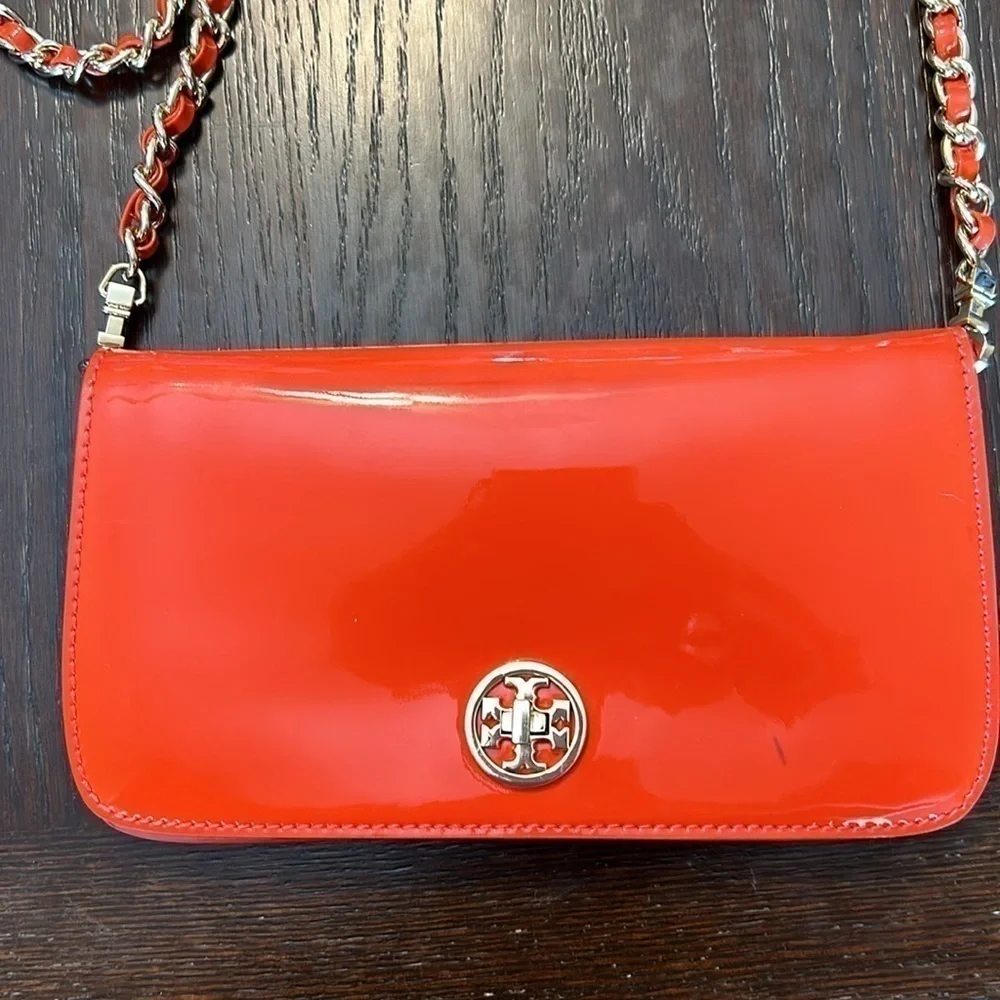 Tory Burch Orange Patent Leather Adalyn Crossbody Bag